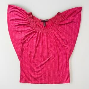 Epic Threads XL Pink Polka Dot Flutter Sleeve Smocked Neck Top NWT Women’s Y2K